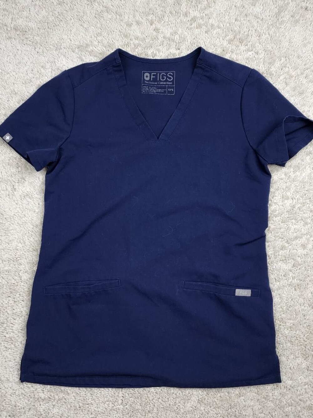 Figs Technical Collection Scrub Top Womens XXS Pockets Small Navy USA Clean